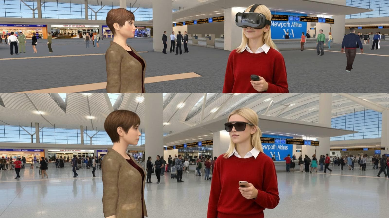 Ruth in a virtual airport, and a real airport